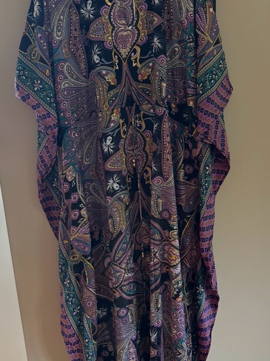 Dresses & Skirts - Flowy Paisley Print Maxi Dress — Black with Purple & Teal